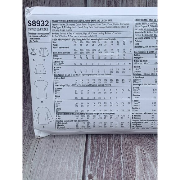 Simplicity Misses 1940's Bikini Top Skirt Coat Sewing Pattern sz 12-20 S8932 - u - Picture 6 of 10